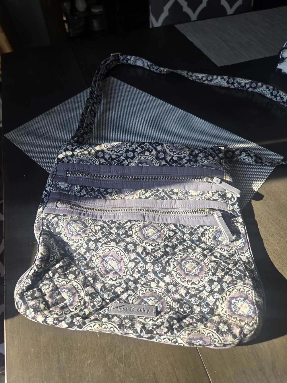 Vera Bradley Quilted Crossbody Bag in Purple and Blue Medallion Print